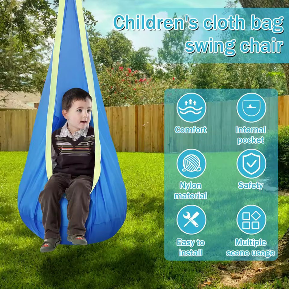 Kids Outdoor Hanging Chair - キッズポッドスイングシート ナイロン製ハンギングチェア インフレータブルクッション付き ポータブル子供用感覚スイングセット 屋内屋外用 子供用