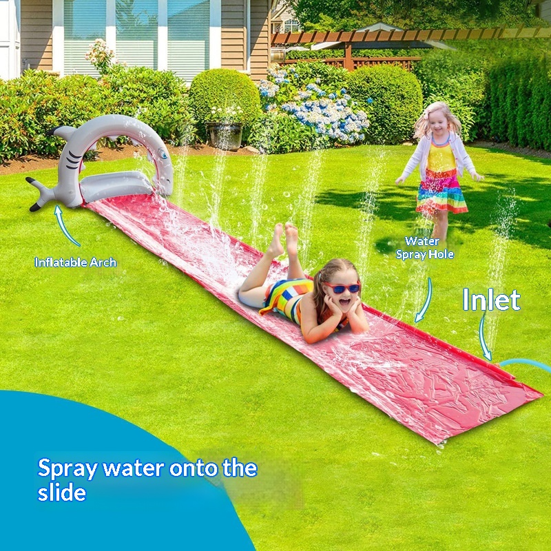 Kids Outdoor Inflatable Water Slide - 子供用ガーデン用インフレータブルクジラ型ウォータースライドスプリンクラーパッド、屋外用ダブルレーン滑り台おもちゃ、裏庭サマーパーティー用