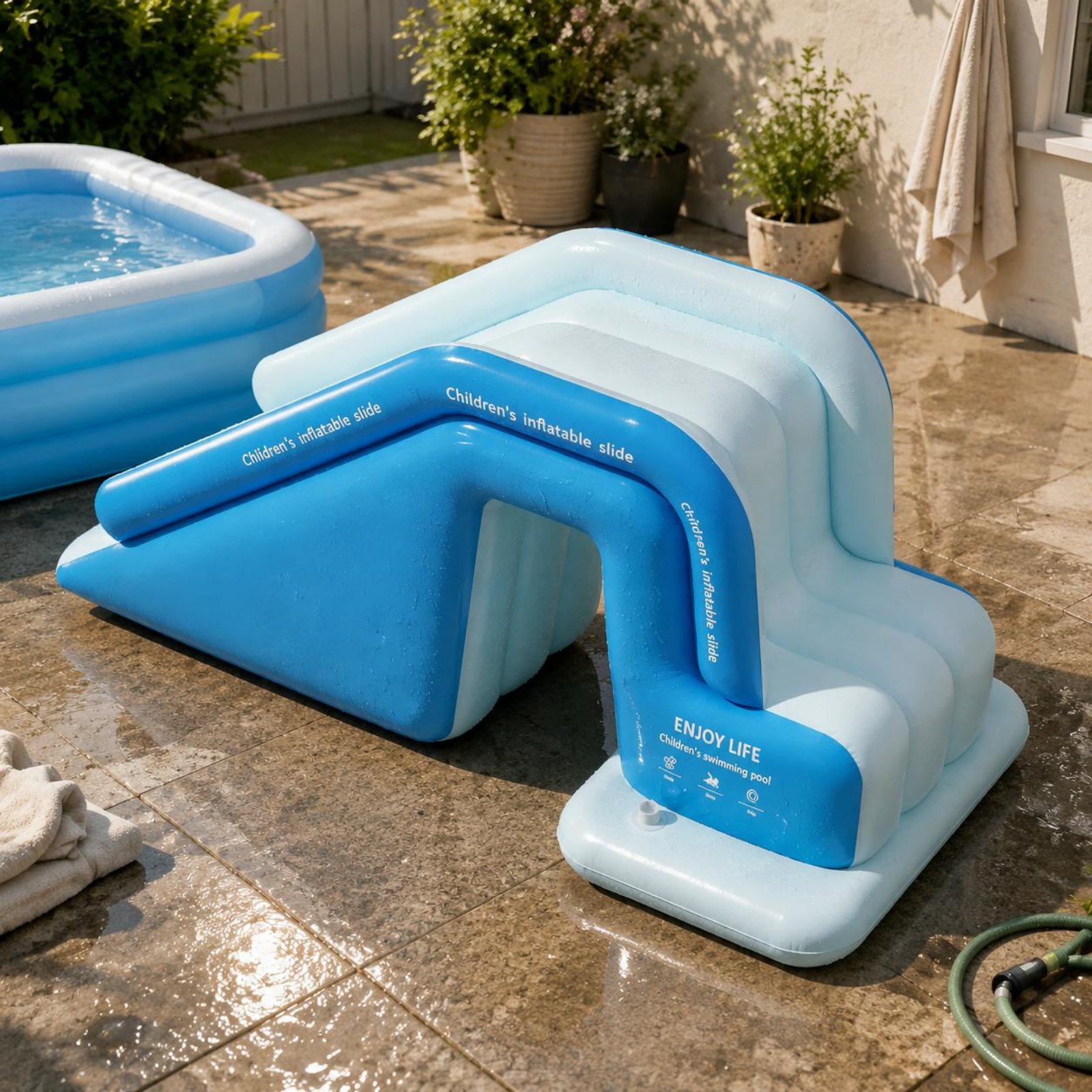 Kids Outdoor Inflatable Water Slide - インフレータブルプールスライド 折りたたみ式インフレータブルウォーターパーク キッズスプラッシュプール 大型屋外玩具 パティオ用強化タイプ