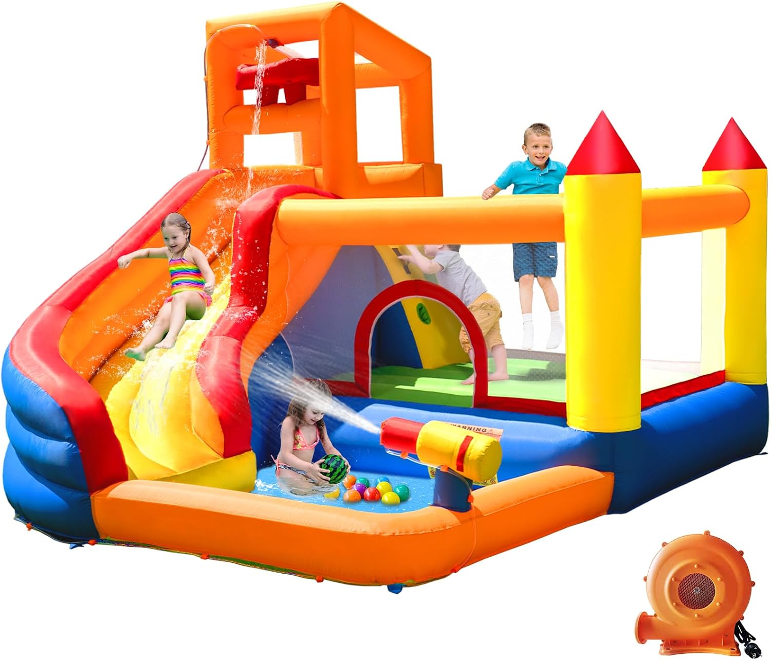 Kids Outdoor Inflatable Water Slide - 華卡斯特ロ インフレータブル ウォータースライド バウンスハウス 子供用 プール付き、5in1