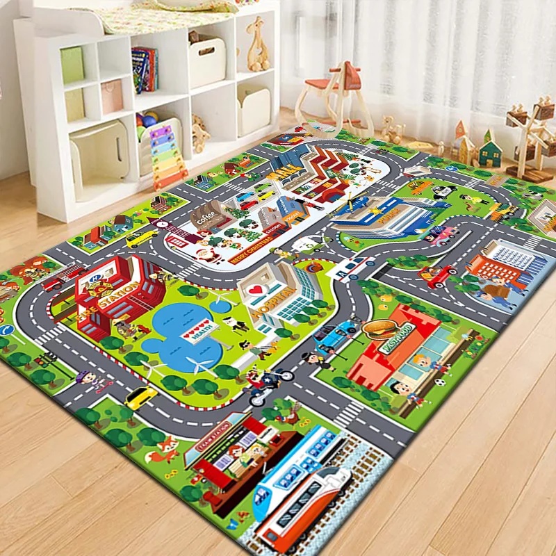 Kids Outdoor Play Area - カラフルキッズシティマッププレイマットカーペット道路交通アドベンチャーエリアラグ子供用プレイルーム寝室教育玩具ゲームマット