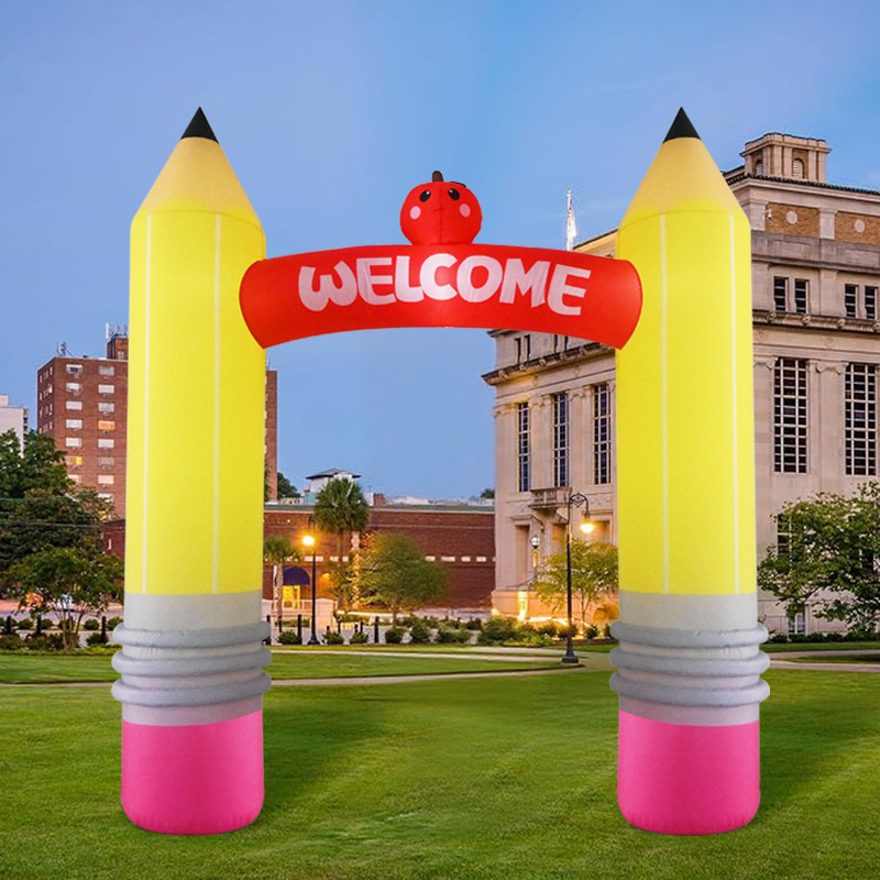 Kids Outdoor Inflatable - 9フィートのインフレータブルペンシルアーチデコレーション、内蔵LED、新学期飾り小道具、子供の誕生日パーティー、屋外中庭の装飾