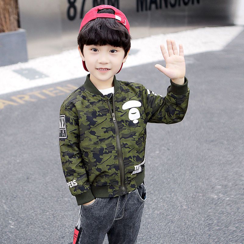 Kids Outdoor Set - 2025年新作 男の子用 迷彩柄 ベースボールジャケット ダブルレイヤー ウィンドブレーカー