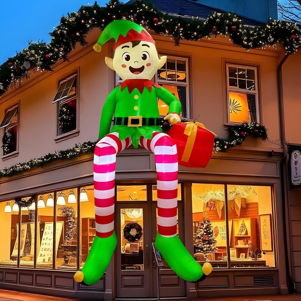 Kids Outdoor Inflatable - 8FT クリスマスインフレータブル座っているエルフ装飾 LED ライト子供クリスマスインフレータブルおもちゃ屋外中庭の庭の装飾ギフト