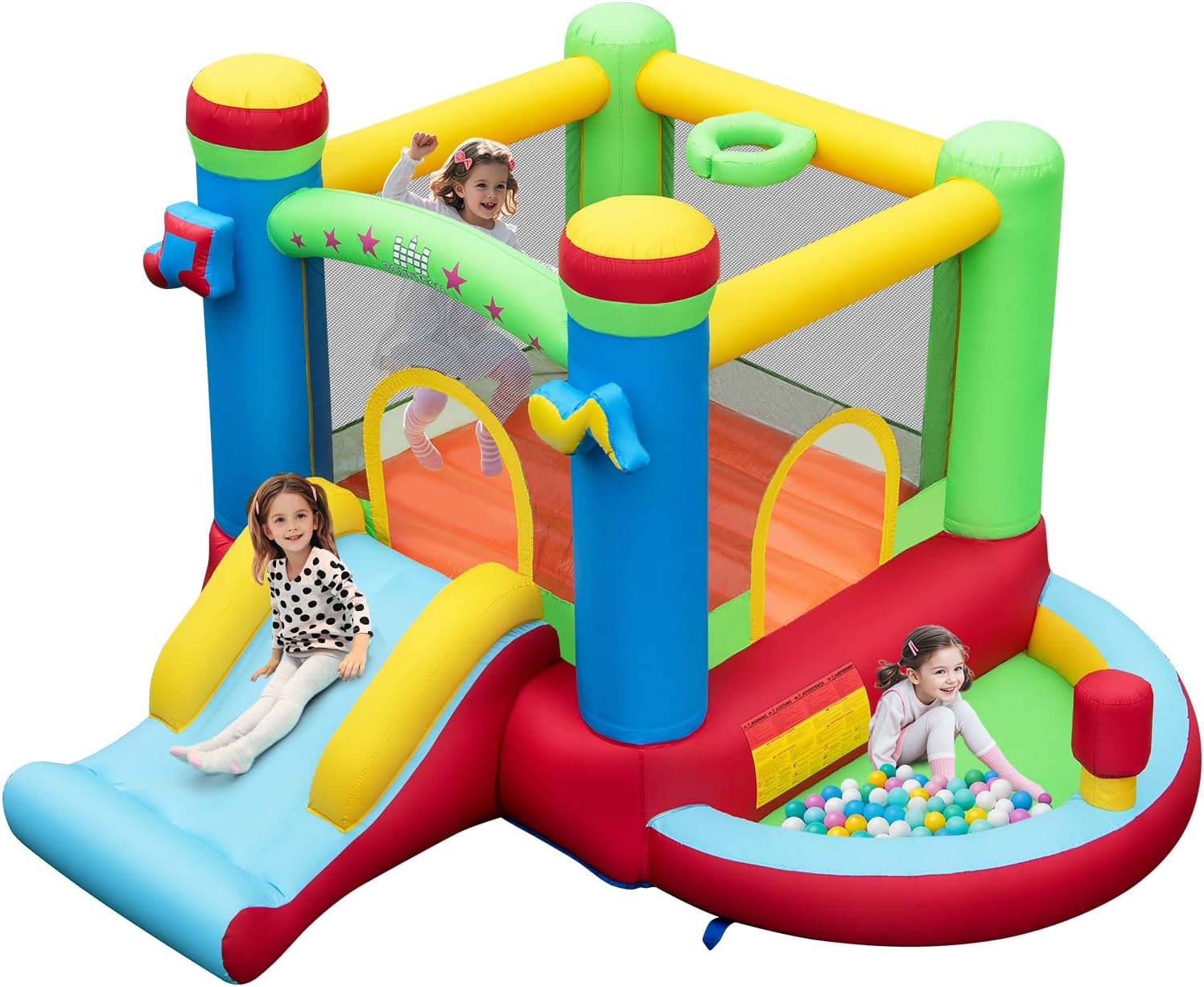Kids Outdoor Jumping - ボールプール付きインフレータブルバウンスハウス、3歳から12歳のお子様向け屋内外兼用大型ジャンプエリア付きバウンスハウス、バスケットボールフープ付き、バウンスH