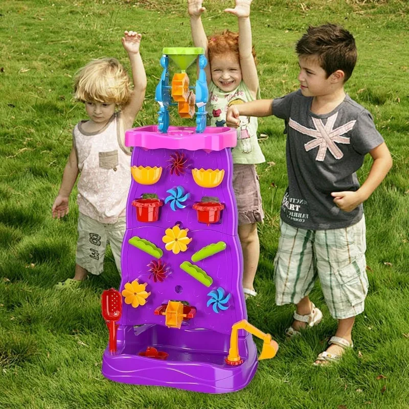 Kids Outdoor Activity Table - 子供用ウォーターテーブル 両面滝砂遊びセット 屋外砂遊びステーション 男の子＆女の子向け STEM学習玩具