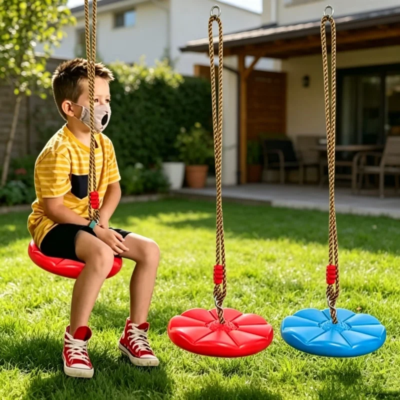 Kids Outdoor Hanging Chair - 厚みのある八角形の花びら型ディスクスイング、耐久性のある吊り下げ式ロッキングチェア、子供用スポーツプレイ玩具、屋内屋外日常娯楽用