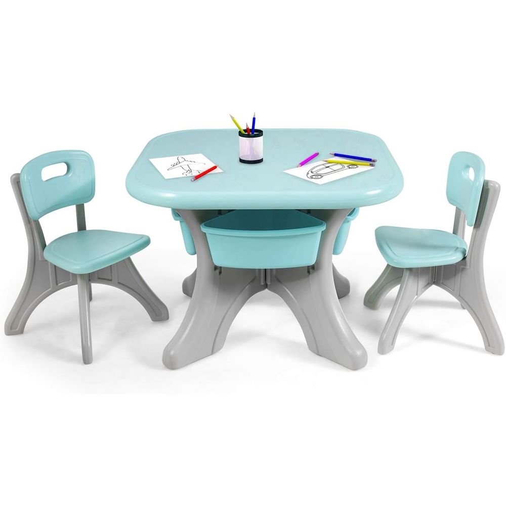 Kids Outdoor Activity Table - 子供用テーブルと椅子、3ピースアクティビティデスクセット（4つの取り外し可能な収納箱付き）または屋内屋外遊び、アート、クラフト、ピクニック、パティオ用、ライト付き