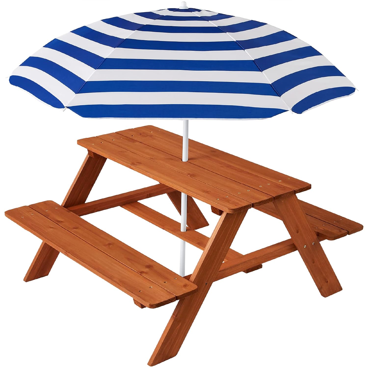 Kids Outdoor Activity Table - 木製キッズピクニックテーブル（傘付き）、屋外アクティビティテーブルセット（組み込みベンチ付き）、ベンチ1台あたり耐荷重220ポンド、カスタマイズ可能