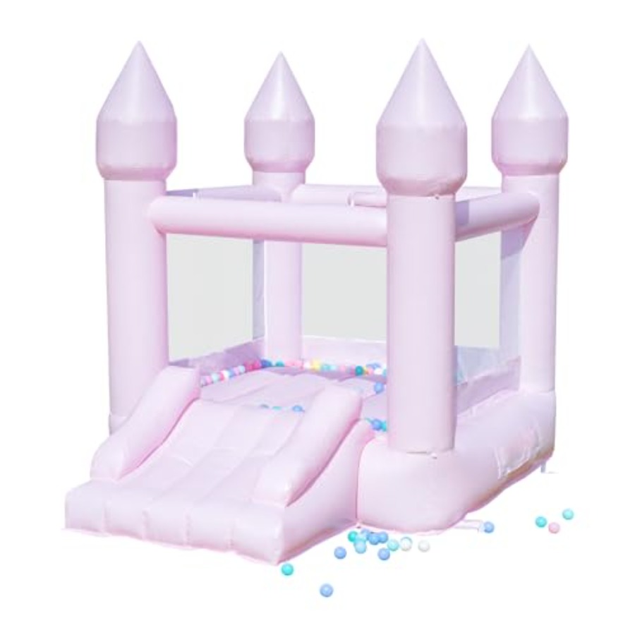 Kids Outdoor House - 子供用PVC製バウンスハウス（3～6歳向け）、送風機付きスライド、ピンクの幼児用インフレータブル遊具（1～3歳向け）、屋内外兼用、長さ8.9フィート×幅6フィート×高さ7.1フィート