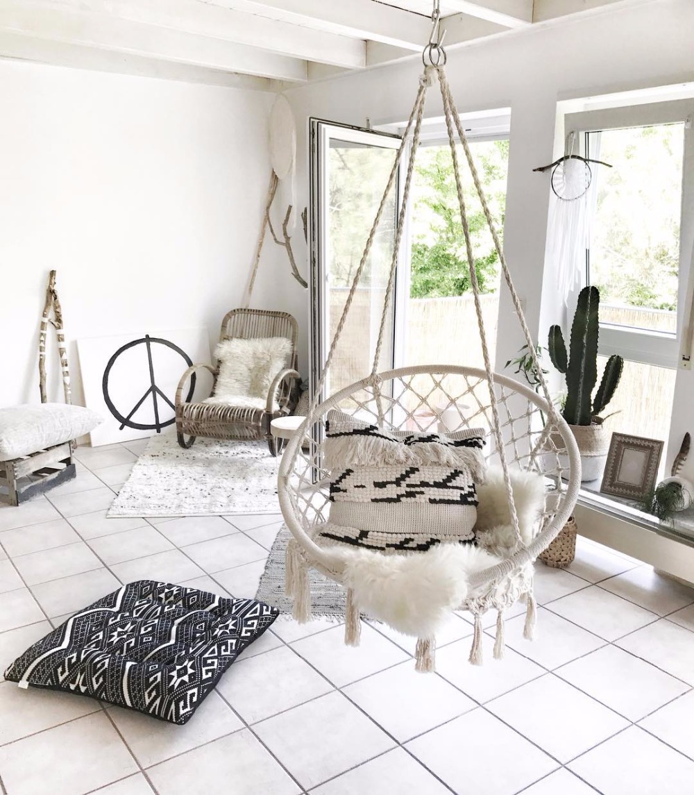 Kids Outdoor Hanging Chair - 2025 北欧ガーデン手作りニットラウンドハンモック屋外屋内寝室ベビーキッズハンギングチェア子供スイングホーム