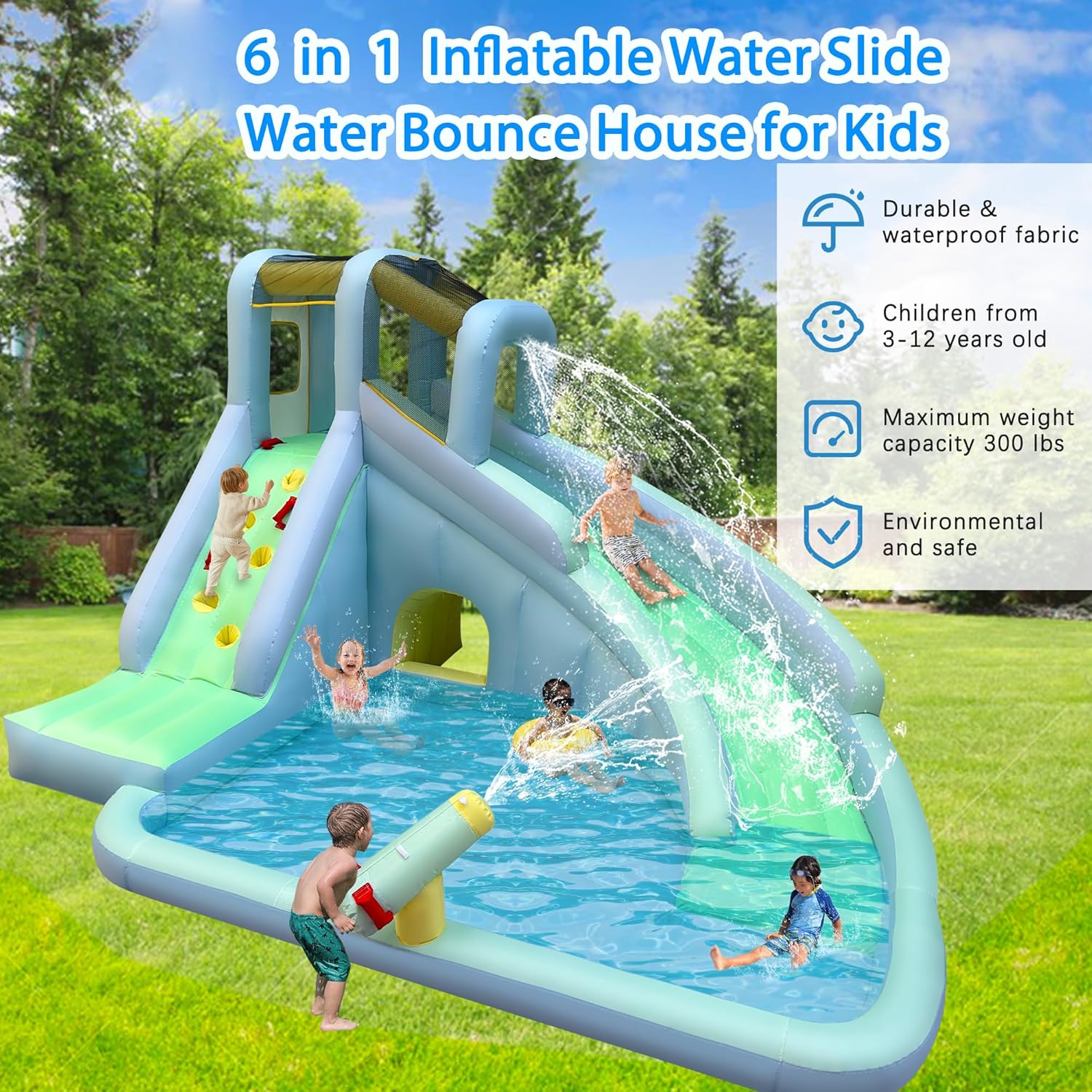 6in1 インフレータブルキッズバウンスハウス ウォーターパ - Kids Outdoor Inflatable Water Slide のレビューと価格