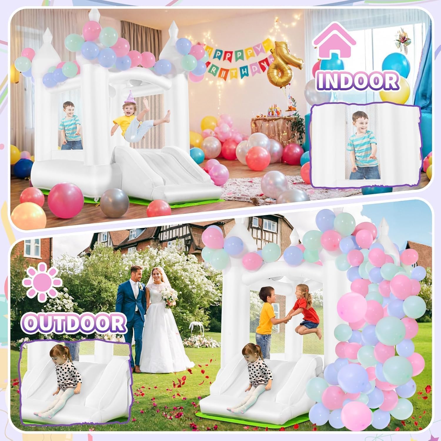 ホワイトバウンスハウス 室内/屋外兼用 キッズ用バウンシーキ - Kids Outdoor House のレビューと価格