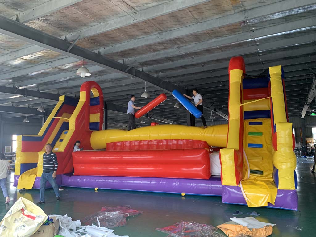 業務用巨大インフレータブル障害物コース、スライド付きPVC製 - Kids Outdoor Obstacle Course のレビューと価格
