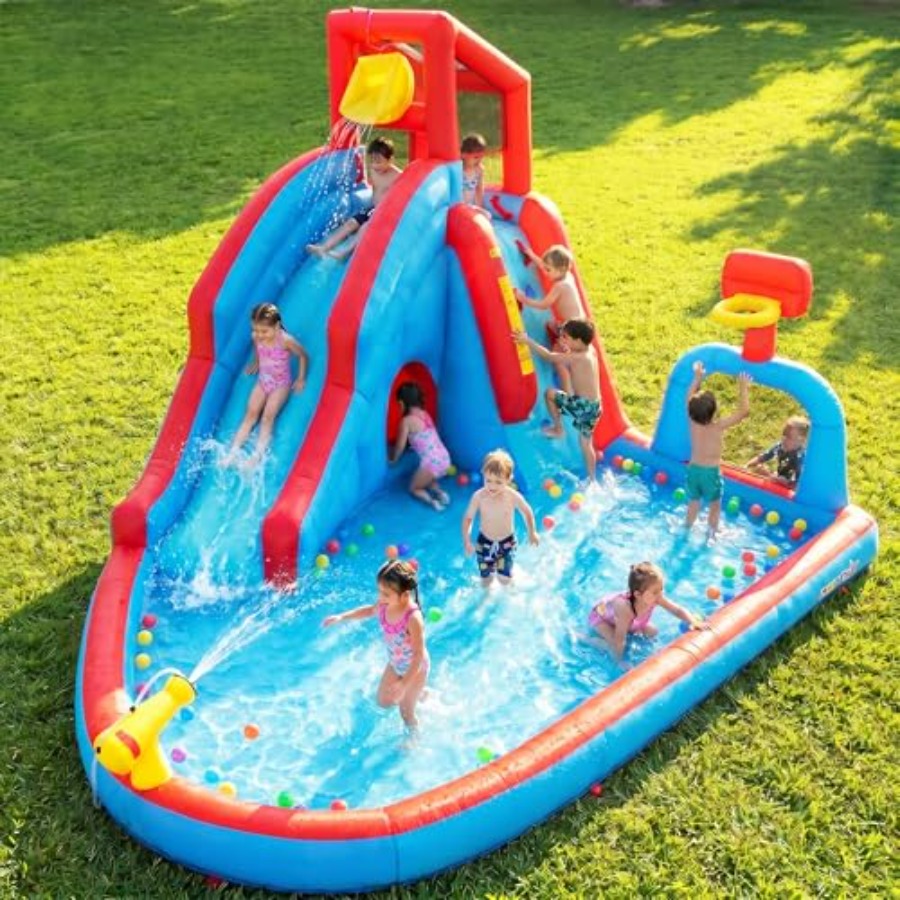 裏庭用屋外ウォータースライダー付きインフレータブルバウンスハ - Kids Outdoor Inflatable Water Slide のレビューと価格