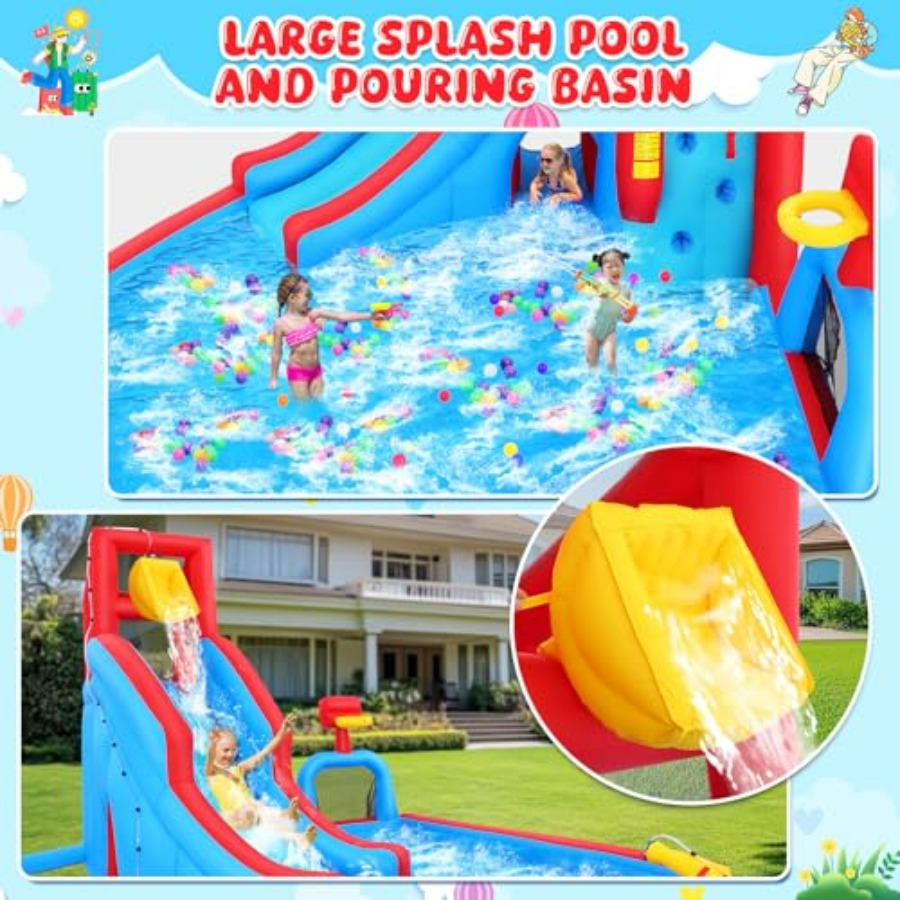 裏庭用屋外ウォータースライダー付きインフレータブルバウンスハ - Kids Outdoor Inflatable Water Slide のレビューと価格