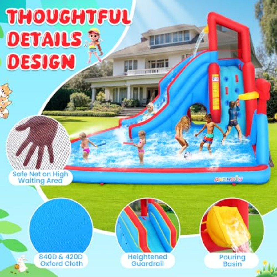 裏庭用屋外ウォータースライダー付きインフレータブルバウンスハ - Kids Outdoor Inflatable Water Slide のレビューと価格