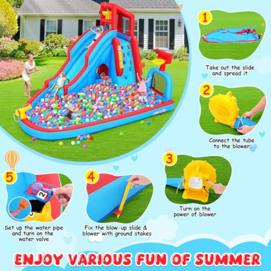 裏庭用屋外ウォータースライダー付きインフレータブルバウンスハ - Kids Outdoor Inflatable Water Slide のレビューと価格