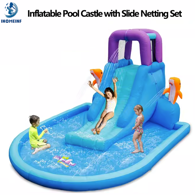 インフレータブルプールキャッスル スライドネット付きセット  - Outdoor Children'S Park のレビューと価格