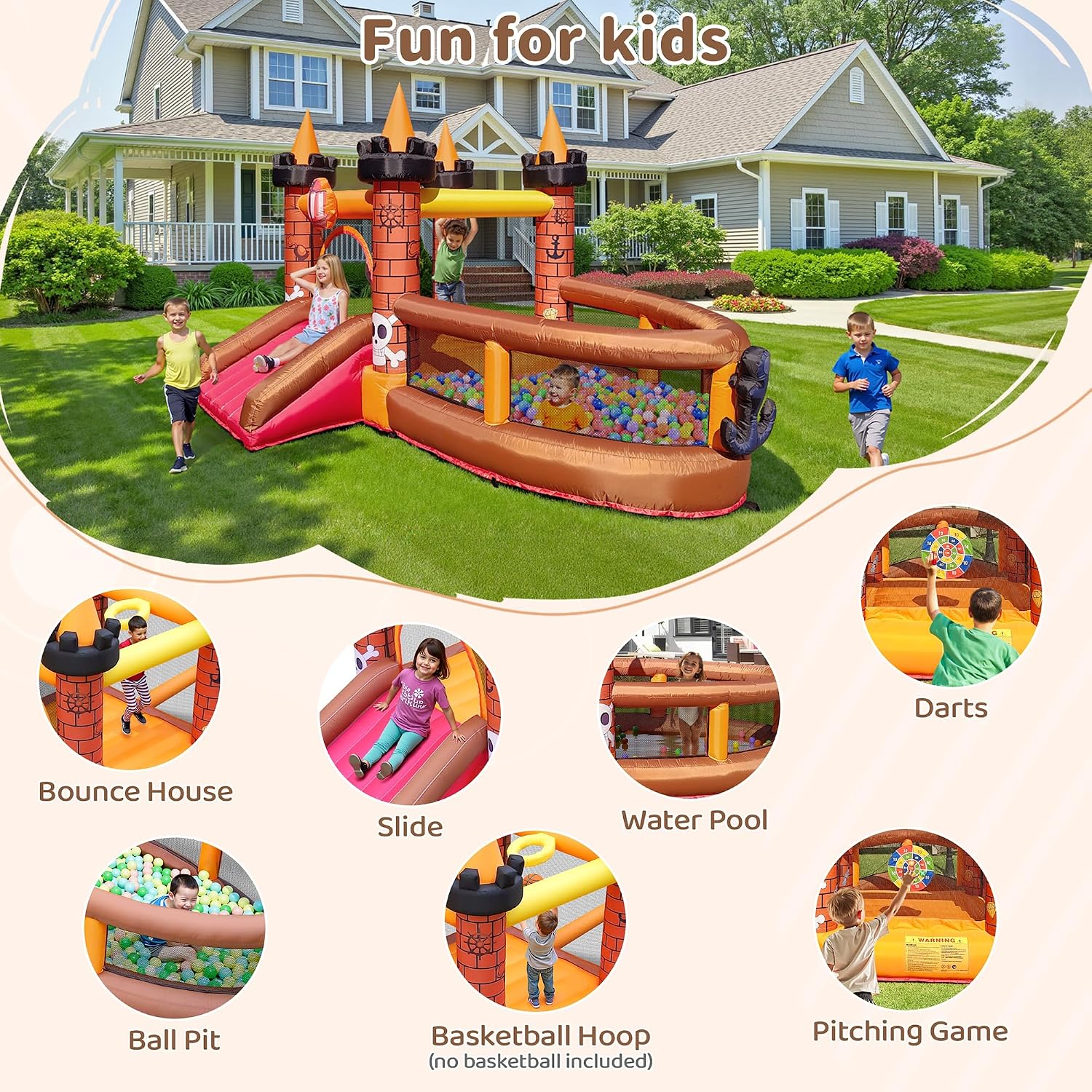 子供用インフレータブルバウンスハウス（3～8歳向け）：滑り台 - Kids Outdoor Jumping のレビューと価格