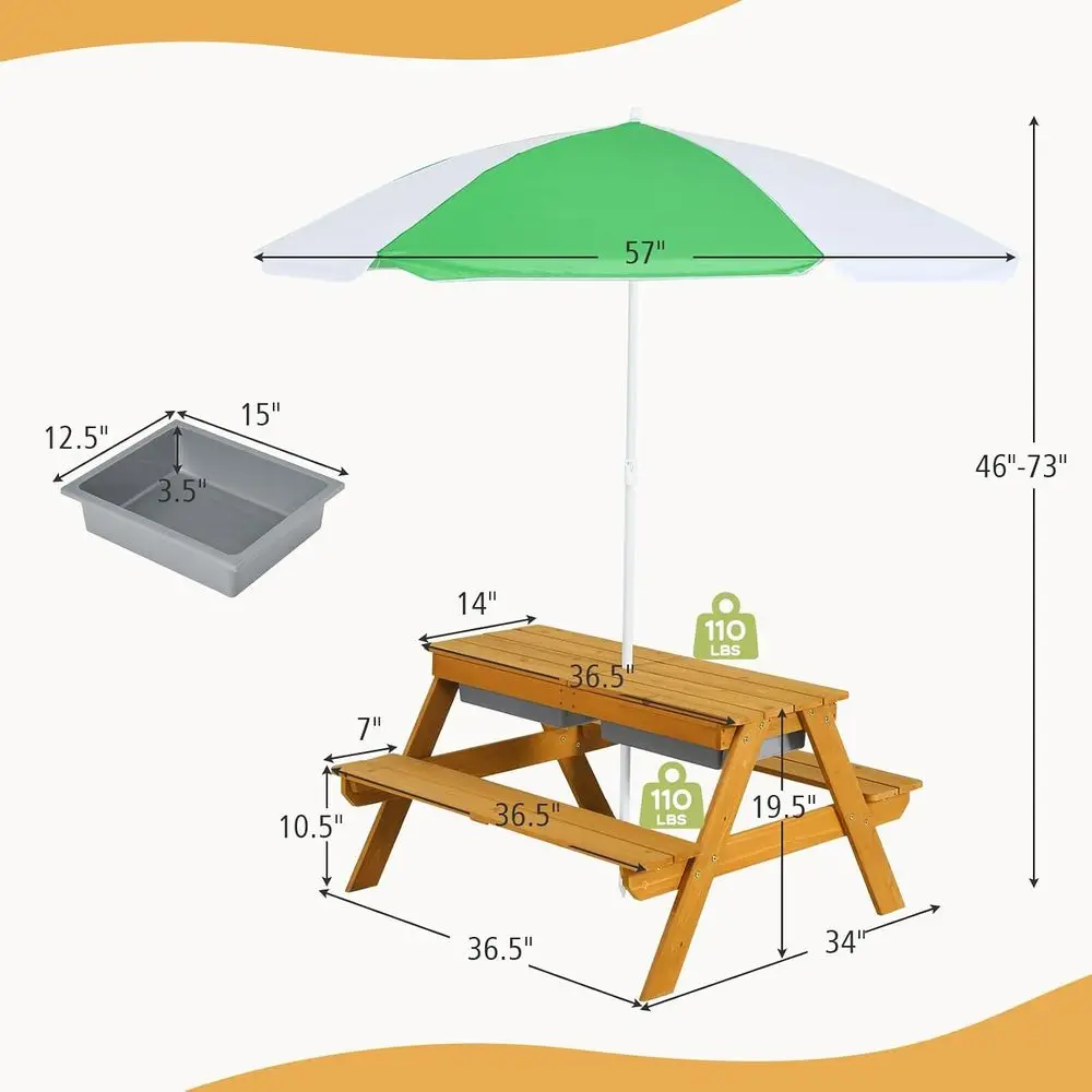 3in1高さ調節可能傘付きキッズピクニックテーブル、水遊び＆ - Kids Outdoor Activity Table のレビューと価格