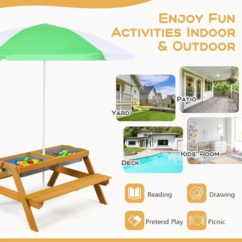 3in1高さ調節可能傘付きキッズピクニックテーブル、水遊び＆ - Kids Outdoor Activity Table のレビューと価格