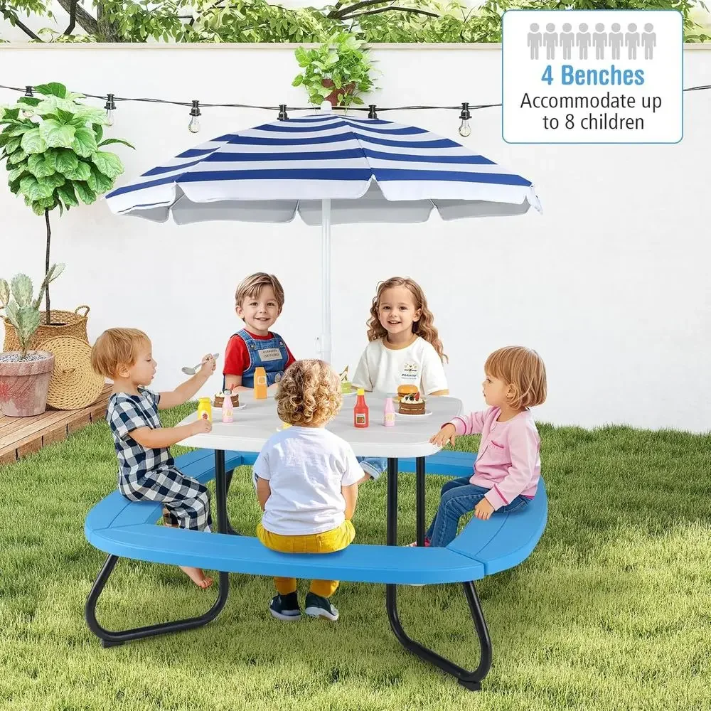 8人用子供用ピクニックテーブル、傘付き、幼児用アクティビティ - Kids Outdoor Activity Table のレビューと価格