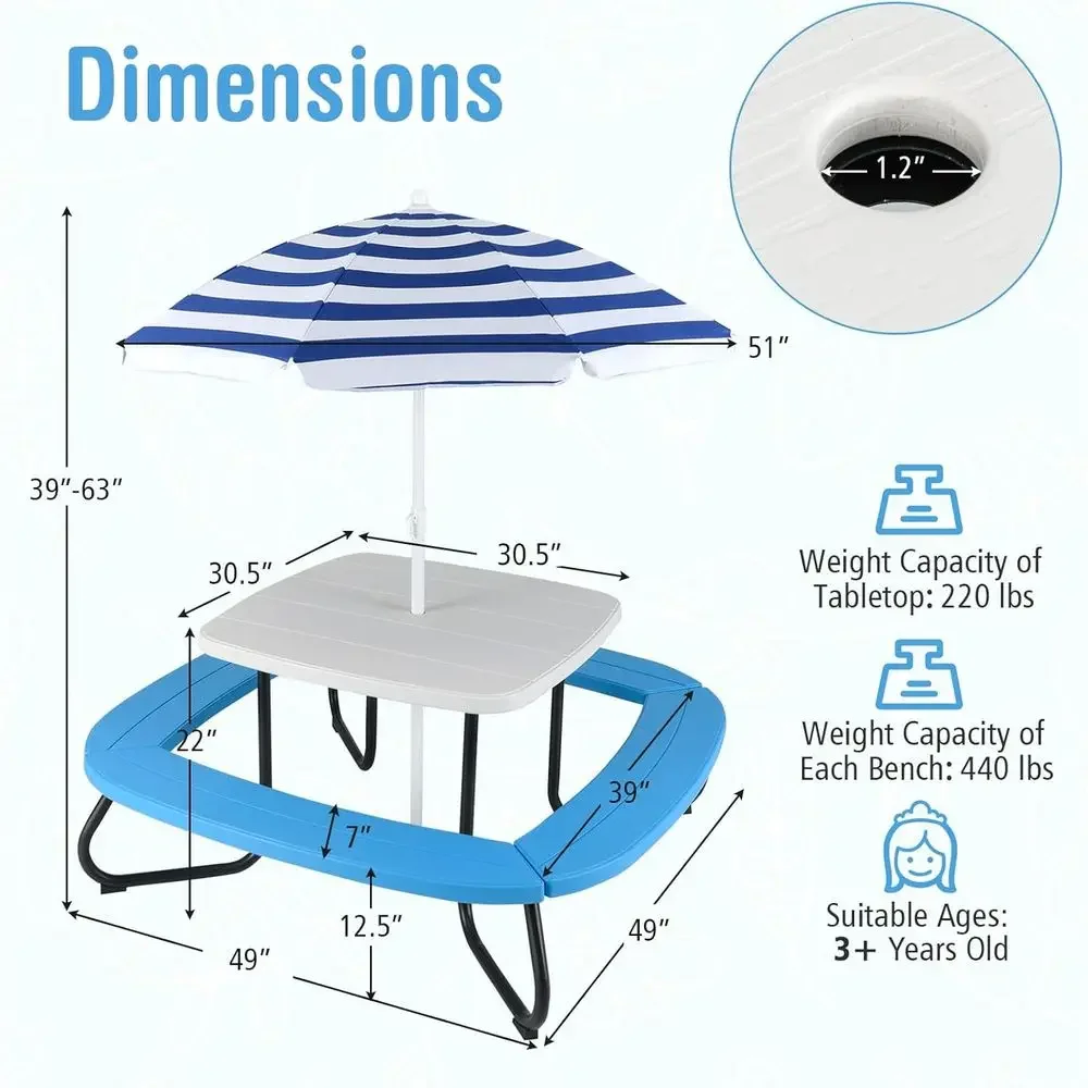 8人用子供用ピクニックテーブル、傘付き、幼児用アクティビティ - Kids Outdoor Activity Table のレビューと価格