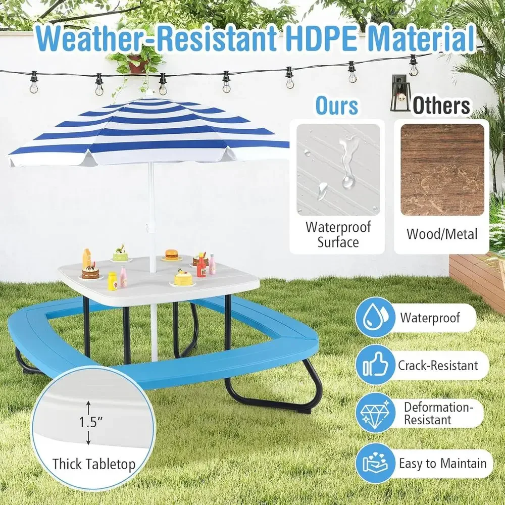 8人用子供用ピクニックテーブル、傘付き、幼児用アクティビティ - Kids Outdoor Activity Table のレビューと価格