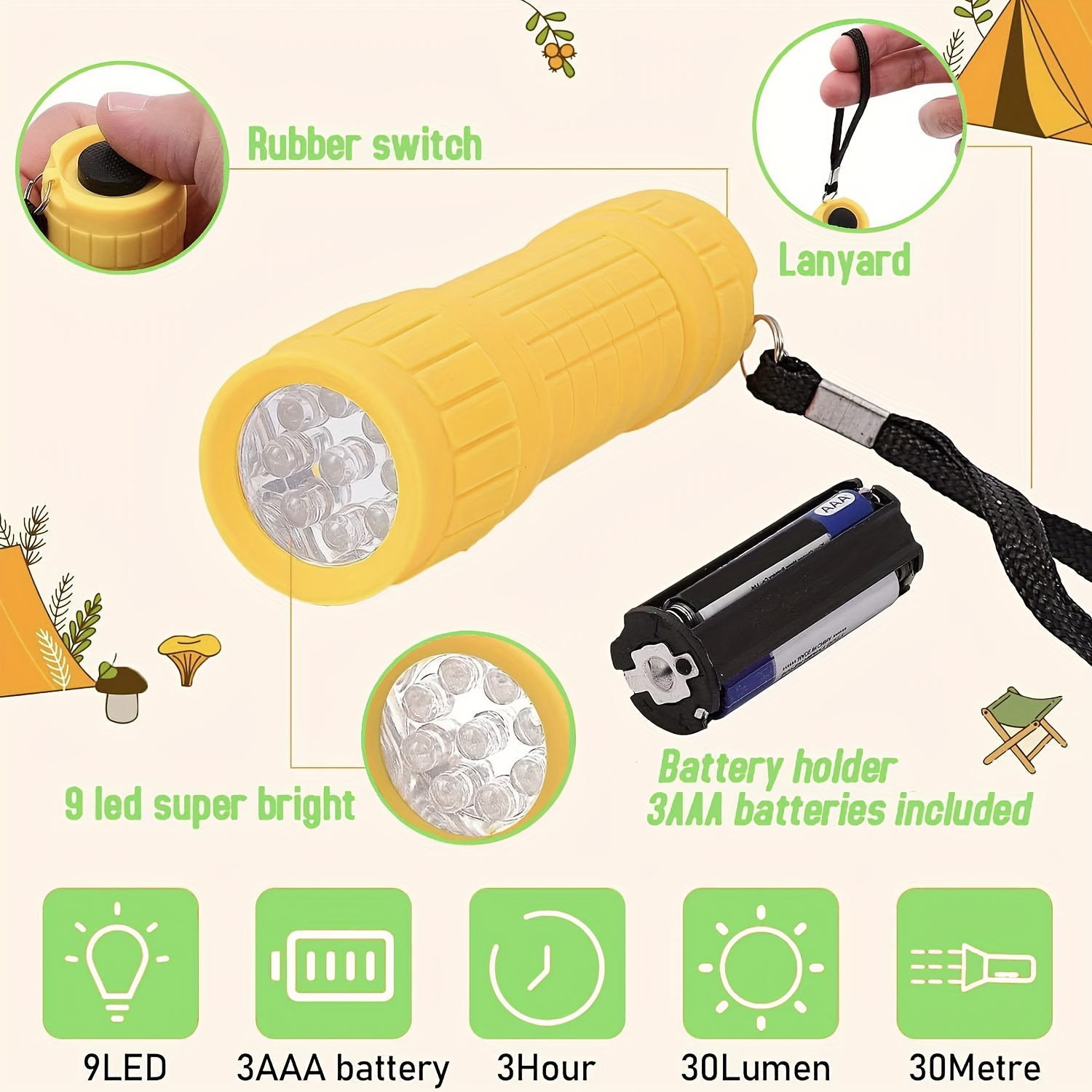 ミニポータブル懐中電灯 9 XPE ランプビーズ 3 * A - Outdoor Kid のレビューと価格
