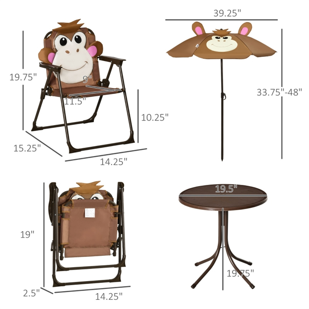 かわいい猿の子供用パティオテーブルチェアセット、取り外し可能 - Kids Outdoor Dining Set のレビューと価格