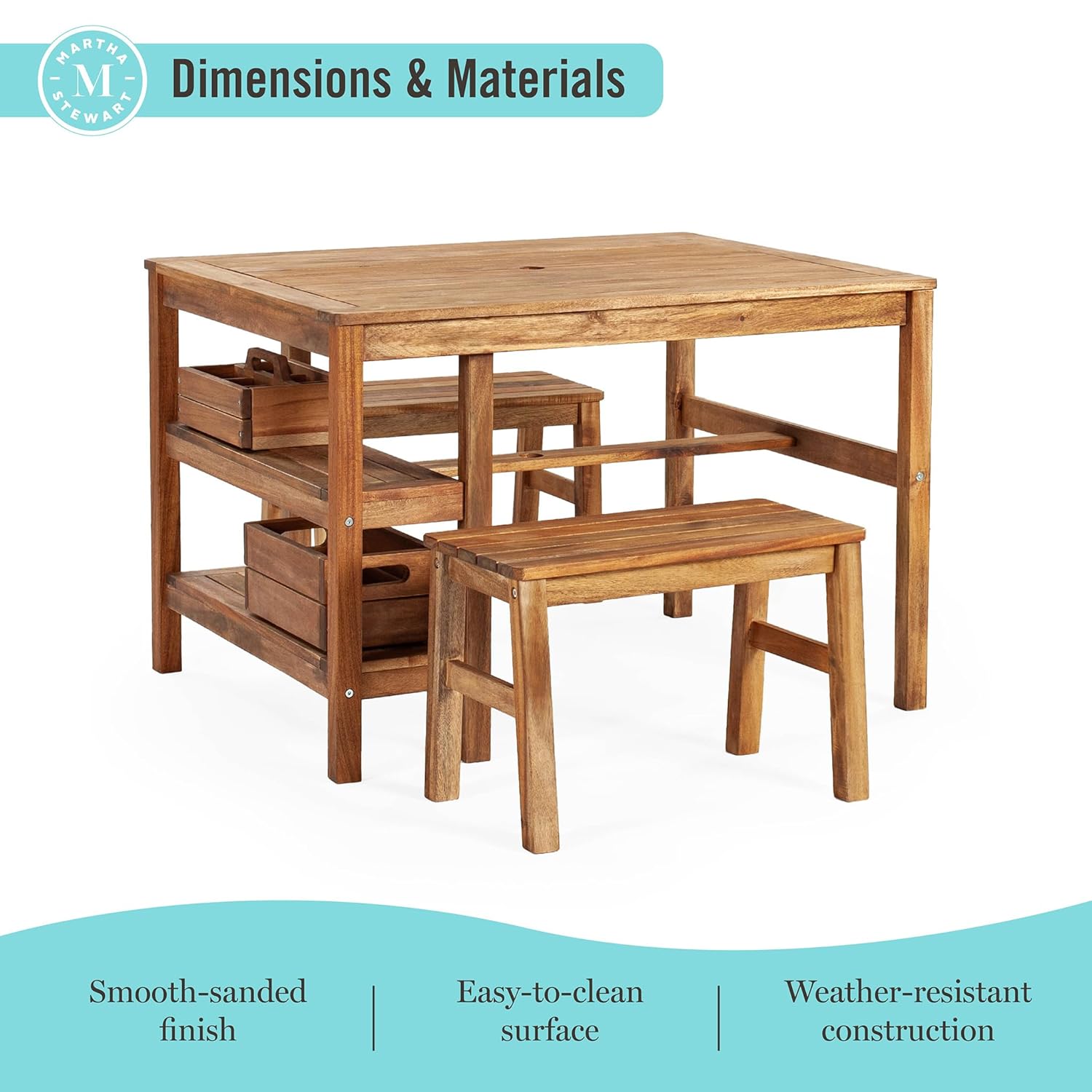 子供用屋外クラフトテーブルとベンチ2脚セット：アカシア材アク - Kids Outdoor Activity Table のレビューと価格