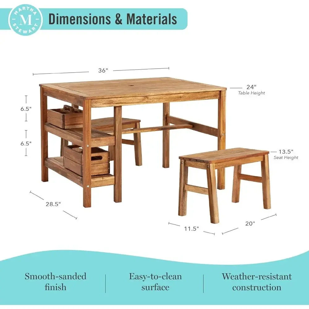 子供用屋外クレートテーブルと2つのベンチセット：アカシア材製 - Kids Outdoor Activity Table のレビューと価格