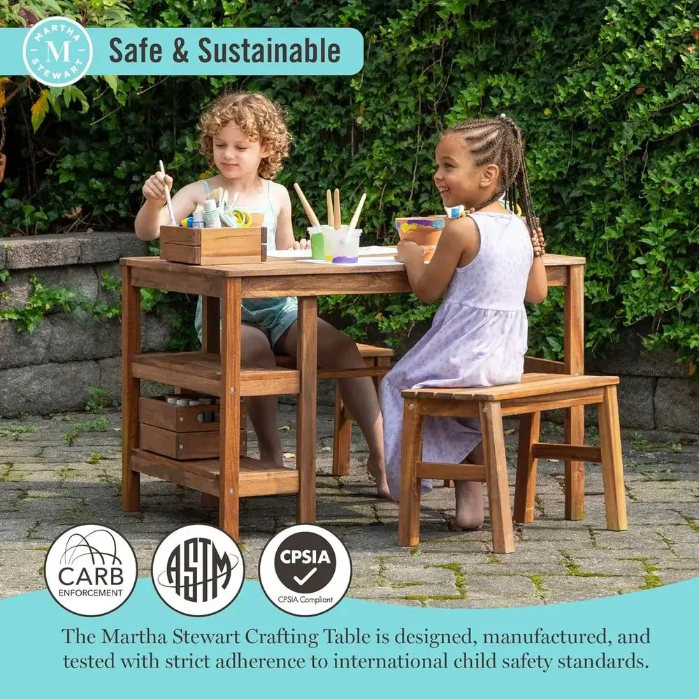子供用屋外クレートテーブルと2つのベンチセット：アカシア材製 - Kids Outdoor Activity Table のレビューと価格