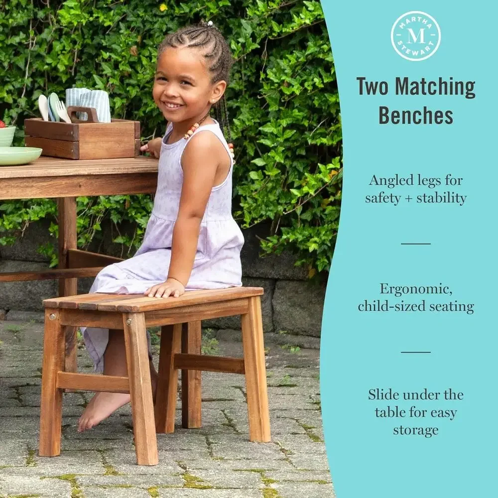 子供用屋外クレートテーブルと2つのベンチセット：アカシア材製 - Kids Outdoor Activity Table のレビューと価格