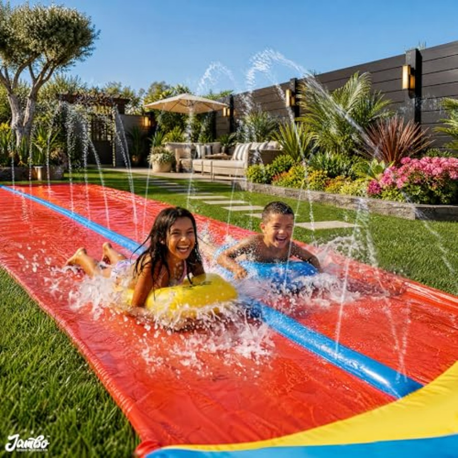 子供用屋外裏庭ウォータースライド：頑丈なPVC製、青と黄色、 - Kids Outdoor Inflatable Water Slide のレビューと価格