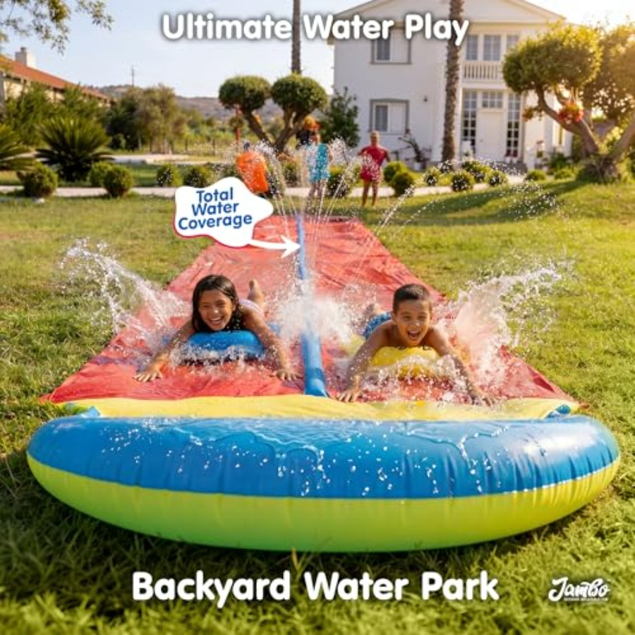 子供用屋外裏庭ウォータースライド：頑丈なPVC製、青と黄色、 - Kids Outdoor Inflatable Water Slide のレビューと価格