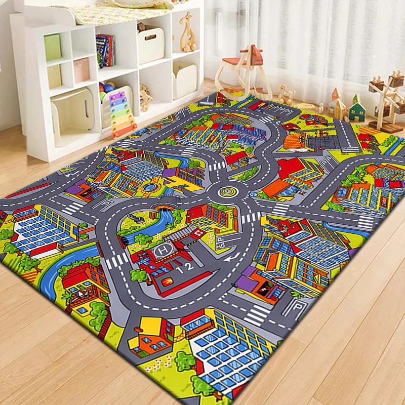 カラフルキッズシティマッププレイマットカーペット道路交通アド - Kids Outdoor Play Area のレビューと価格