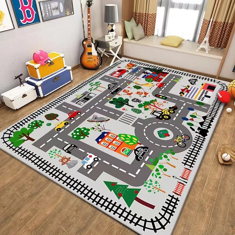カラフルキッズシティマッププレイマットカーペット道路交通アド - Kids Outdoor Play Area のレビューと価格