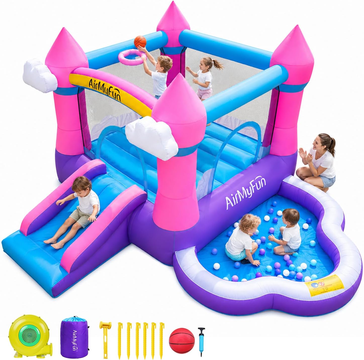 ピンクの屋内外兼用インフレータブルバウンスハウス（3～8歳向 - Kids Outdoor Inflatable のレビューと価格