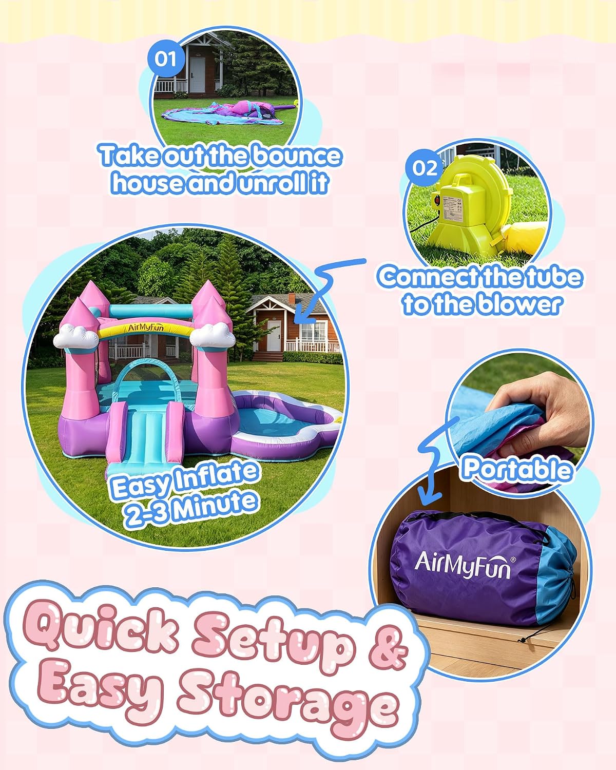 ピンクの屋内外兼用インフレータブルバウンスハウス（3～8歳向 - Kids Outdoor Inflatable のレビューと価格