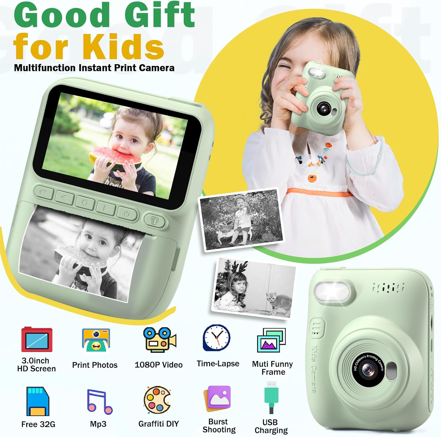 インスタントプリントキッズカメラ、幼児向けポータブルデジタル - Outdoor Toys For Kids のレビューと価格