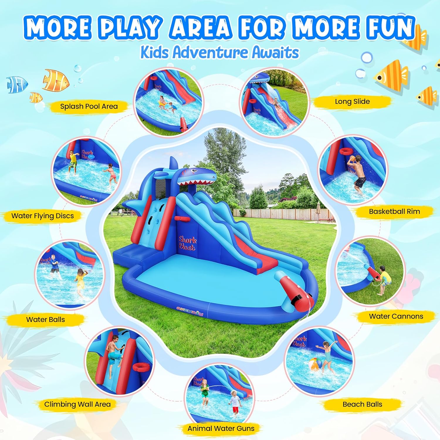 子供向けサメ型インフレータブルウォーターパーク：屋外用ブロウ - Kids Outdoor Inflatable Water Slide のレビューと価格