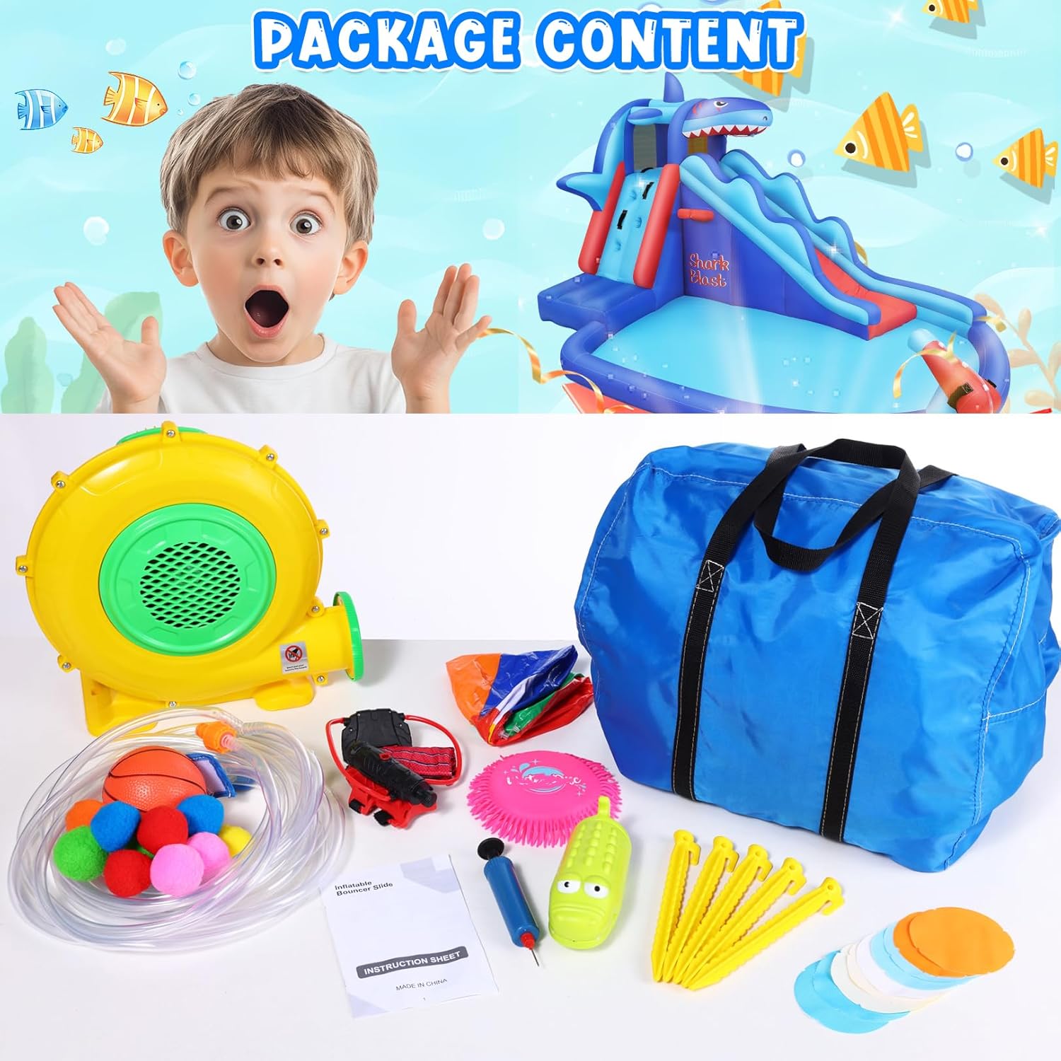 子供向けサメ型インフレータブルウォーターパーク：屋外用ブロウ - Kids Outdoor Inflatable Water Slide のレビューと価格