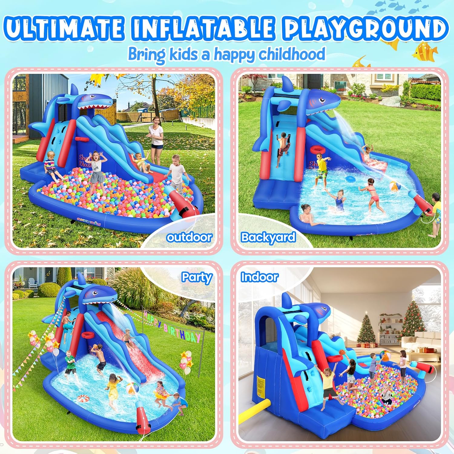 子供向けサメ型インフレータブルウォーターパーク：屋外用ブロウ - Kids Outdoor Inflatable Water Slide のレビューと価格