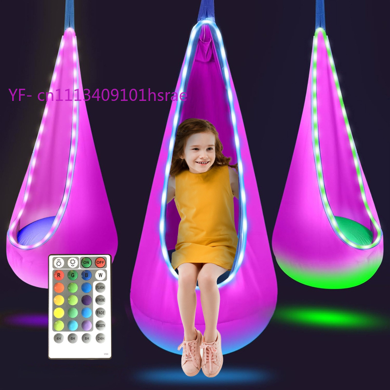 光るLEDインフレータブルハンモック ポータブルプラッシュハ - Kids Outdoor Hanging Chair のレビューと価格
