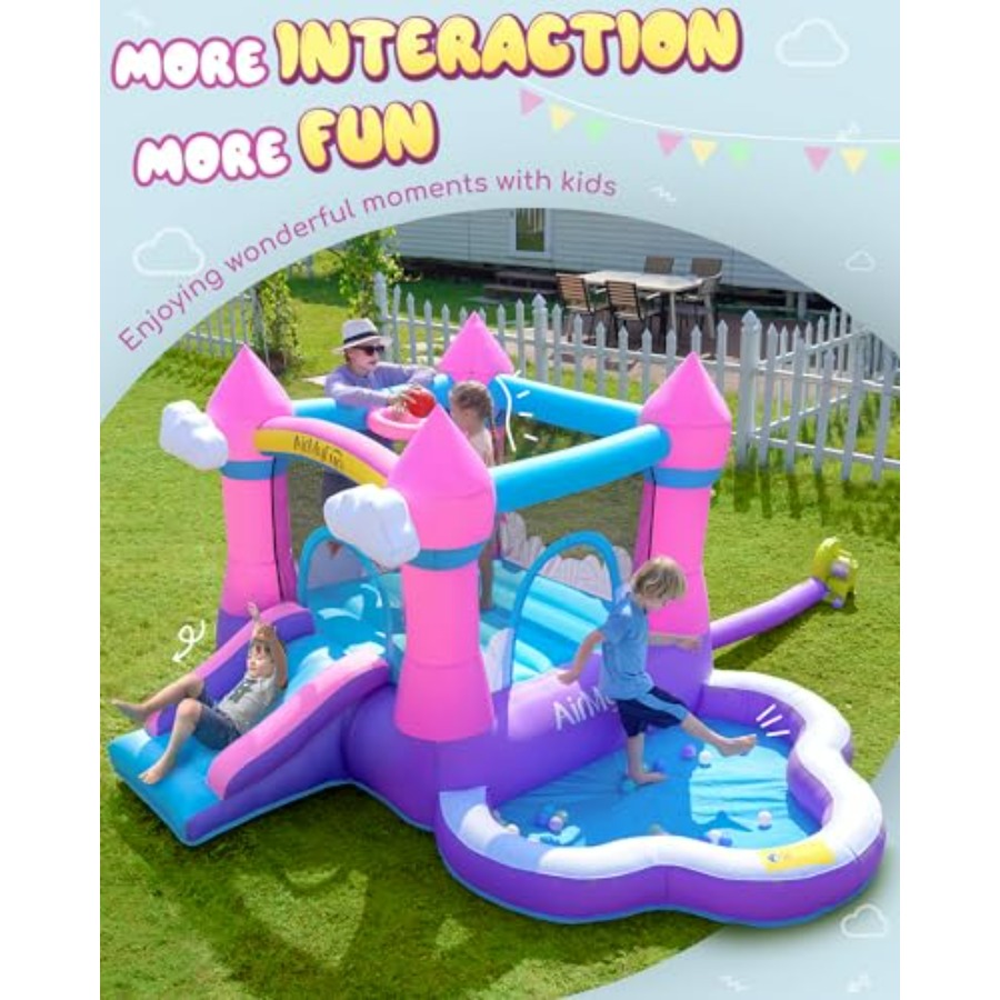 ピンク色の子供用インフレータブルバウンスハウス（3～8歳向け - Kids Outdoor Inflatable Water Slide のレビューと価格