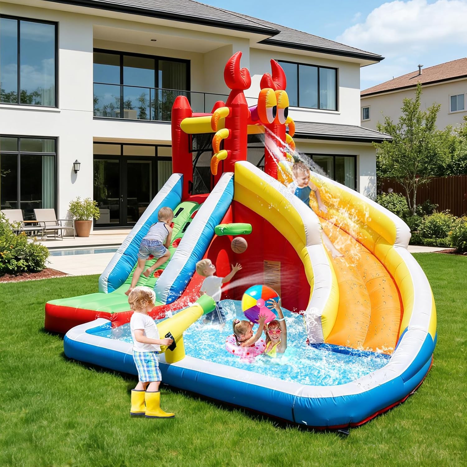 子供用大型インフレータブルバウンスハウス（ウォータースライダ - Kids Outdoor Inflatable Water Slide のレビューと価格