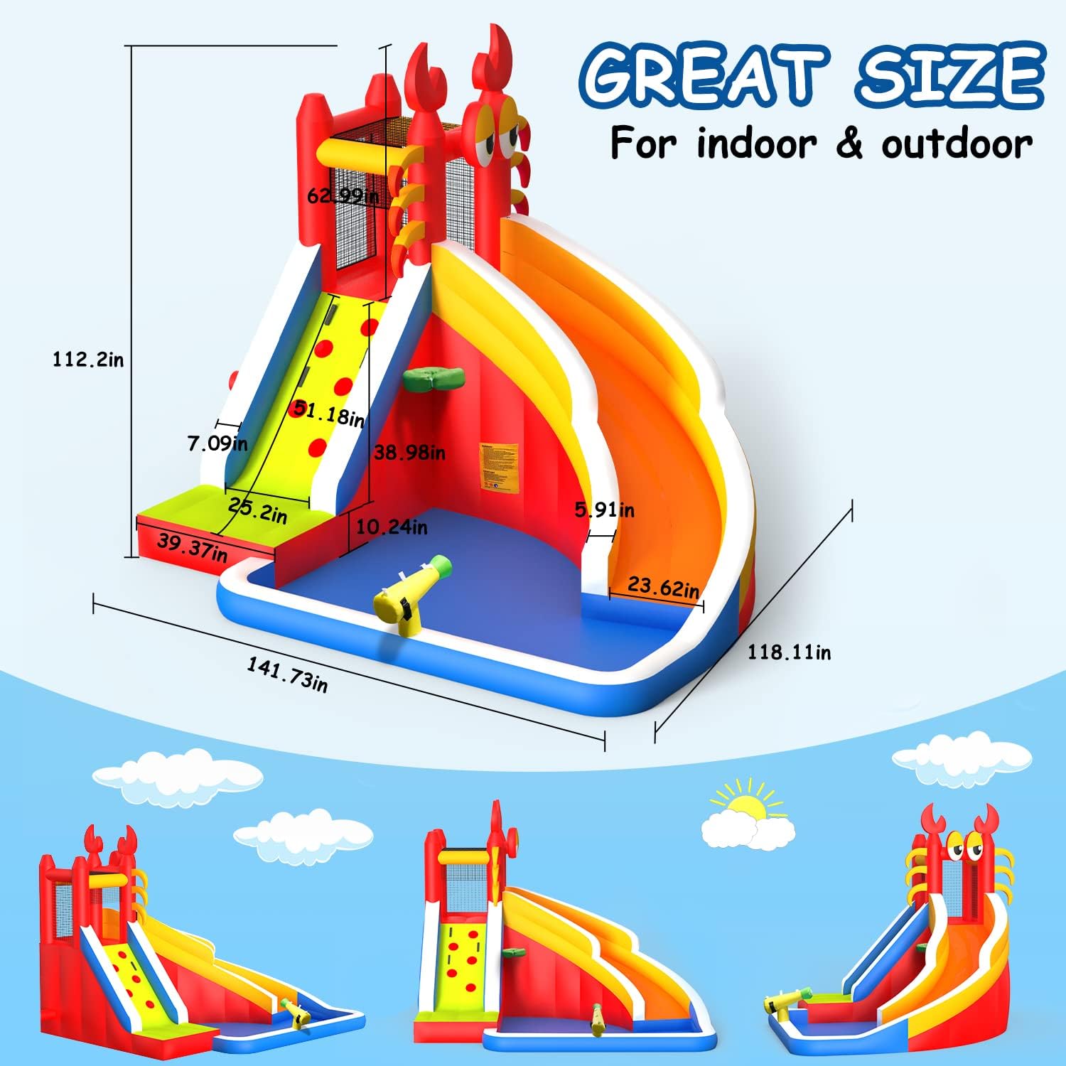 子供用大型インフレータブルバウンスハウス（ウォータースライダ - Kids Outdoor Inflatable Water Slide のレビューと価格