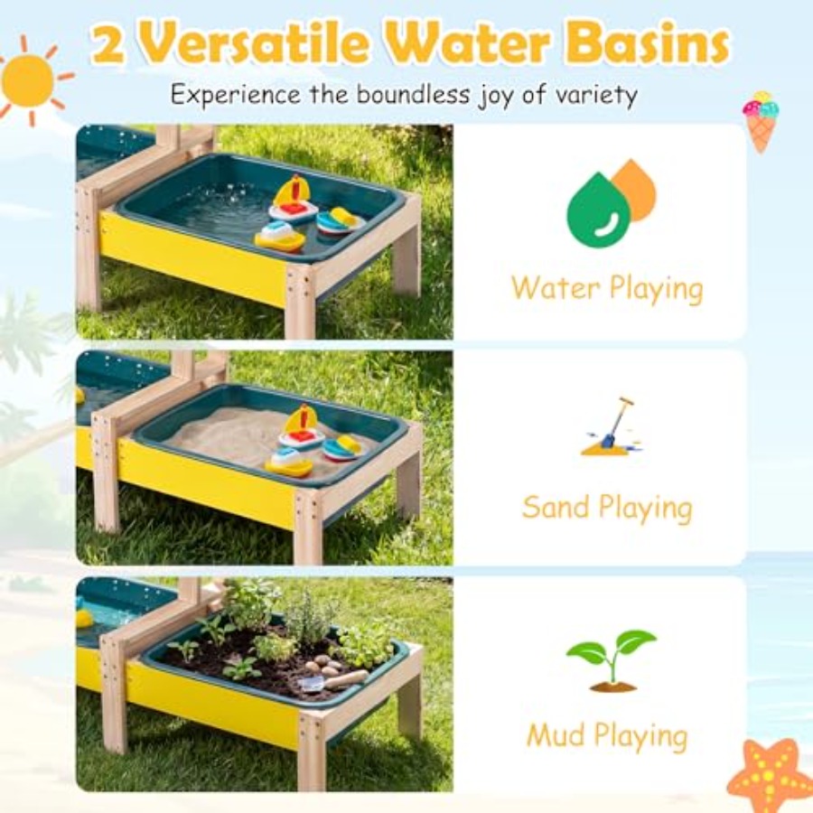3歳以上向け屋外キッズアクティビティプレイセット：木製砂場と - Kids Outdoor Activity Table のレビューと価格